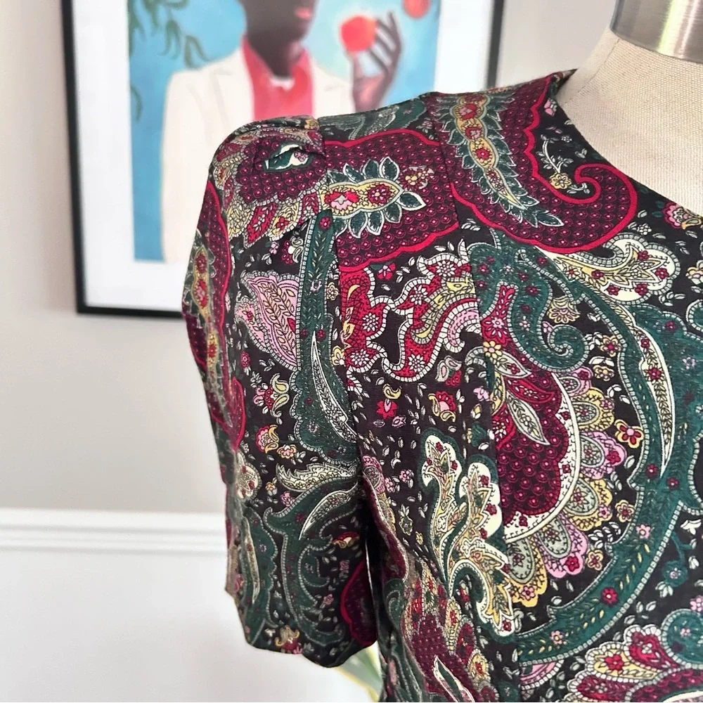 Vintage K.C. Spencer 2-Piece Set Paisley Burgundy 80s Office Wear Size Medium